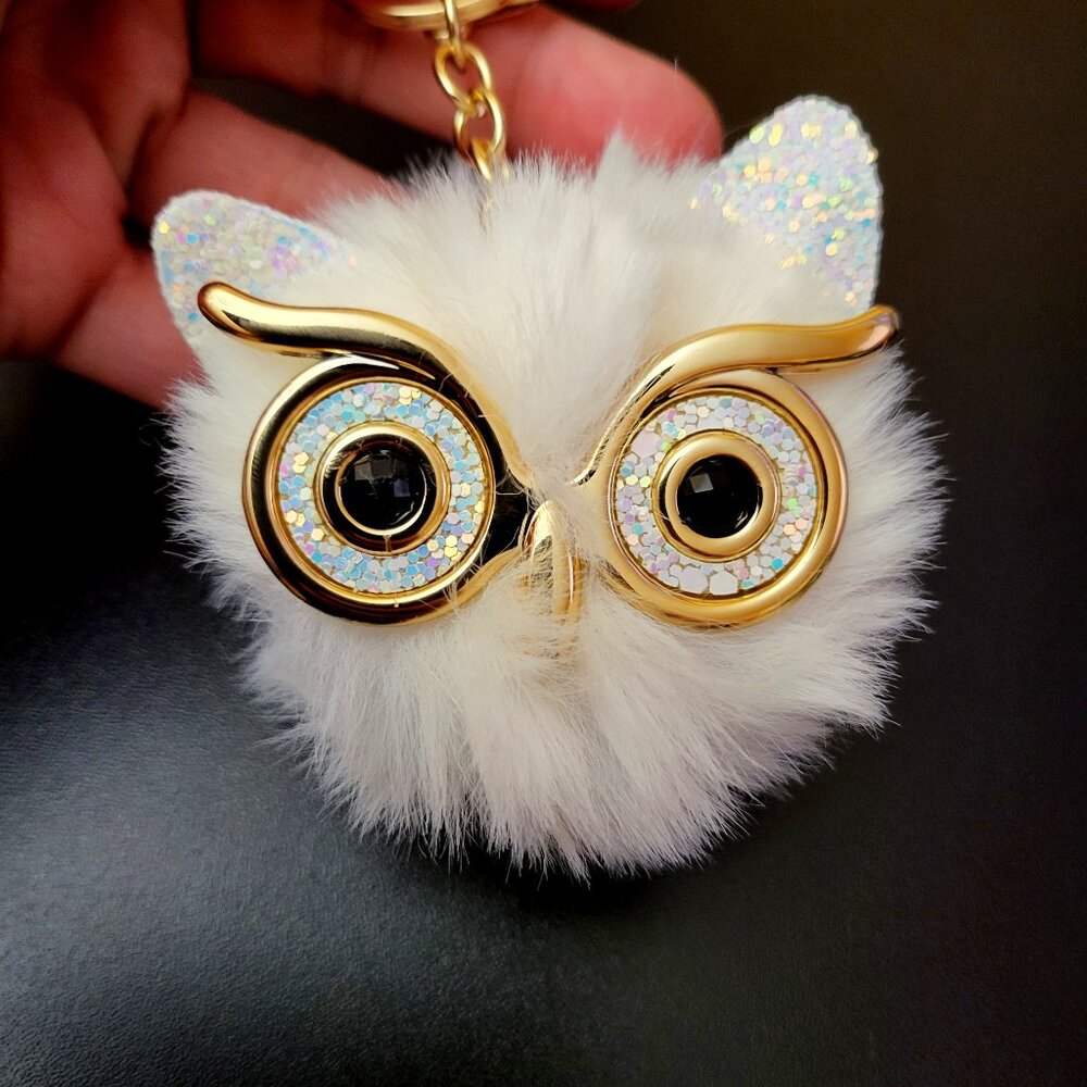 NWOT Owl with Gold Glasses & Keychain/Clip - White